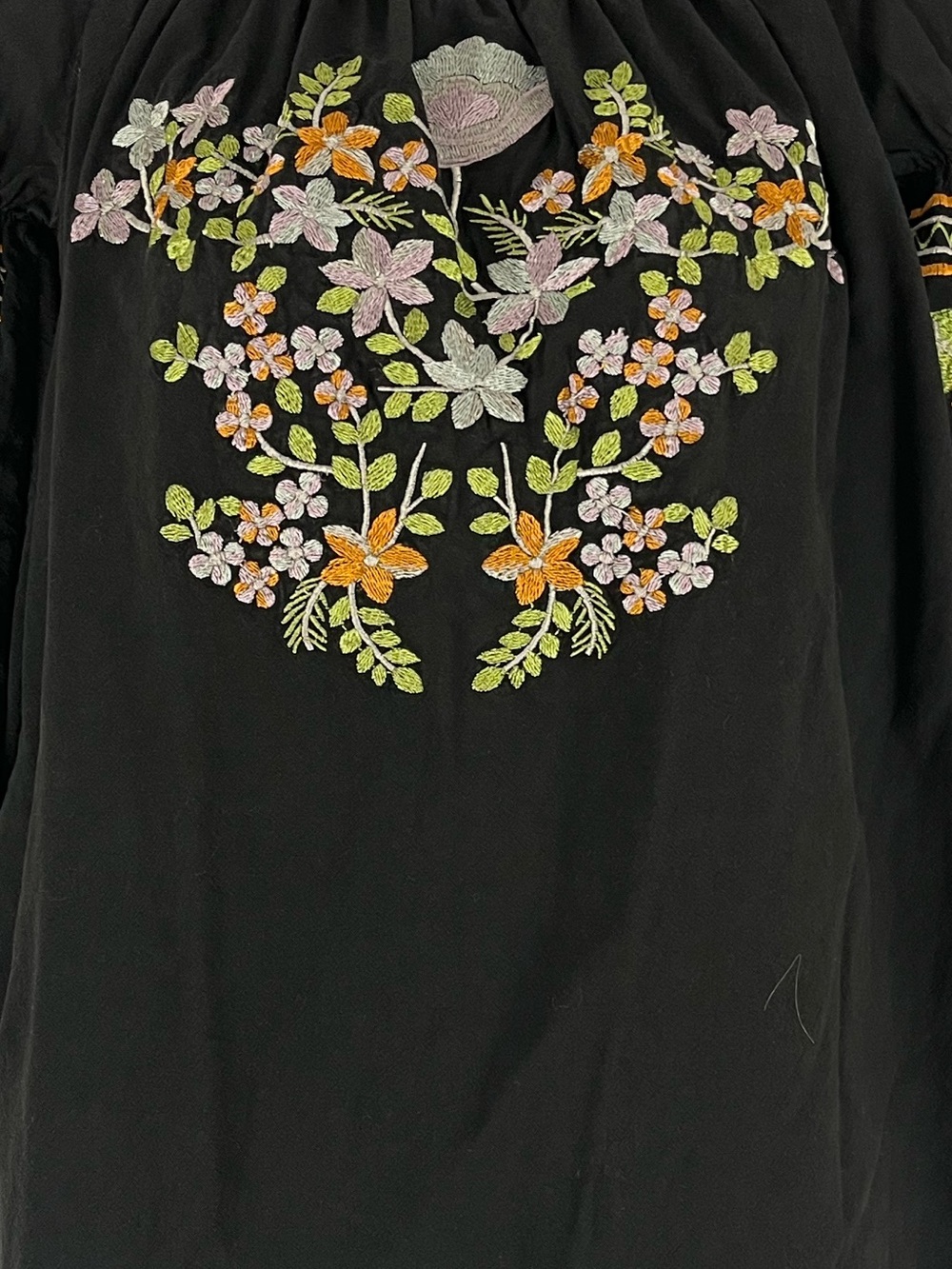 Giocam Black Embroidered Floral Off Shoulder Boho Peasant Blouse Size Medium - Picture 7 of 8